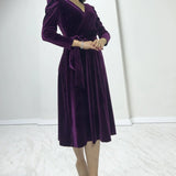 Plum Midi Length Velvet Dress