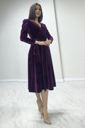 Plum Midi Length Velvet Dress