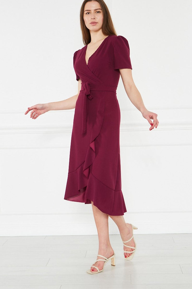 Women's Plum Short Karpuz Sleeve Wrap Belted Plus Size Dress