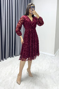 Burgundy Midi Daisy Flock Print Dress