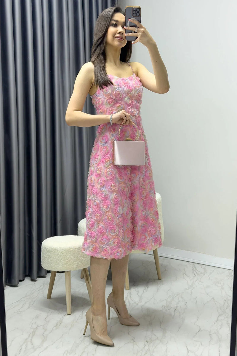 Women's Strap Flared Çiçek Detail Yaz Dresssi