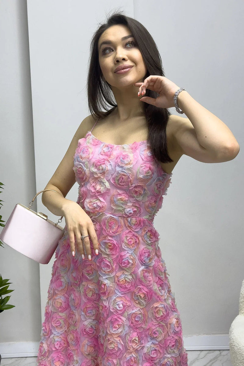 Women's Strap Flared Çiçek Detail Yaz Dresssi