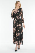 Pink Floral Patterned Midi Chiffon Dress