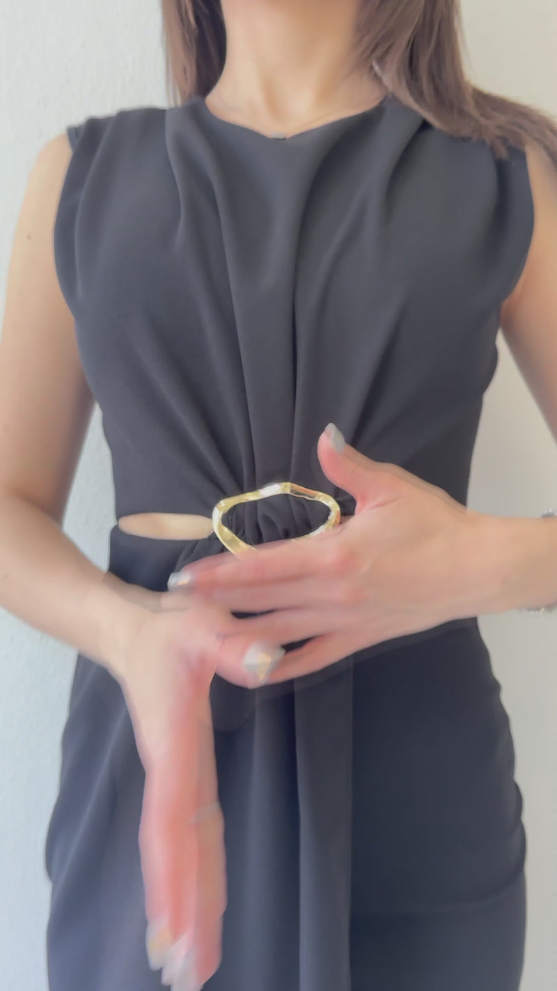 Black Midi Pencil Dress with Belt