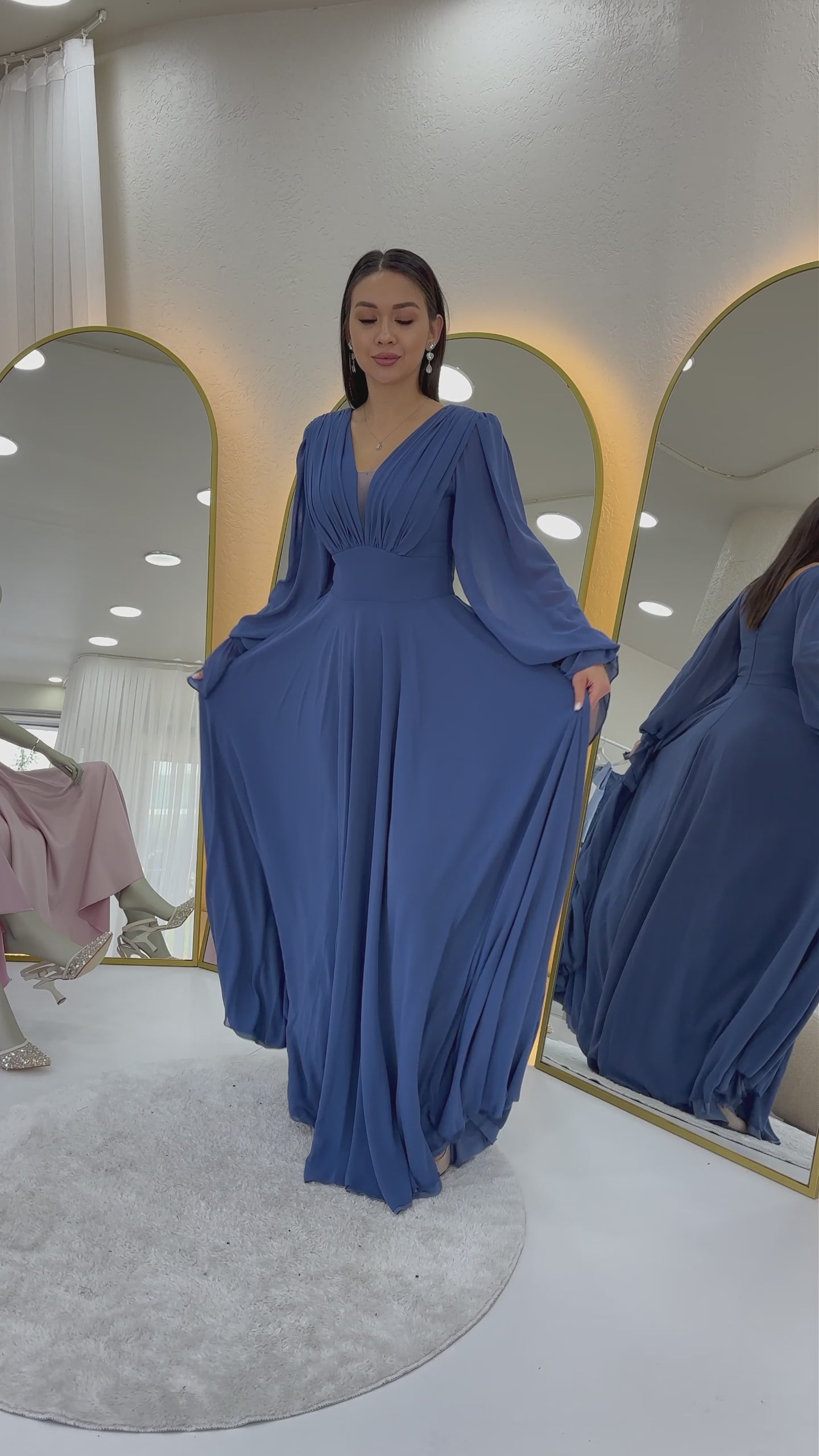 Indigo Chiffon Wrap Maxi Evening Dress