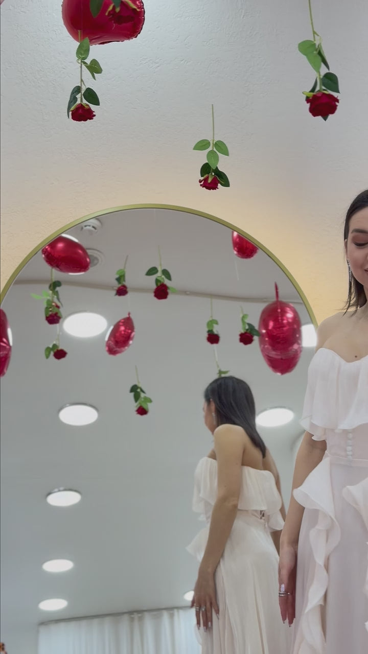 Aqua Green Strapless Double Slit Ruffled Evening Dress