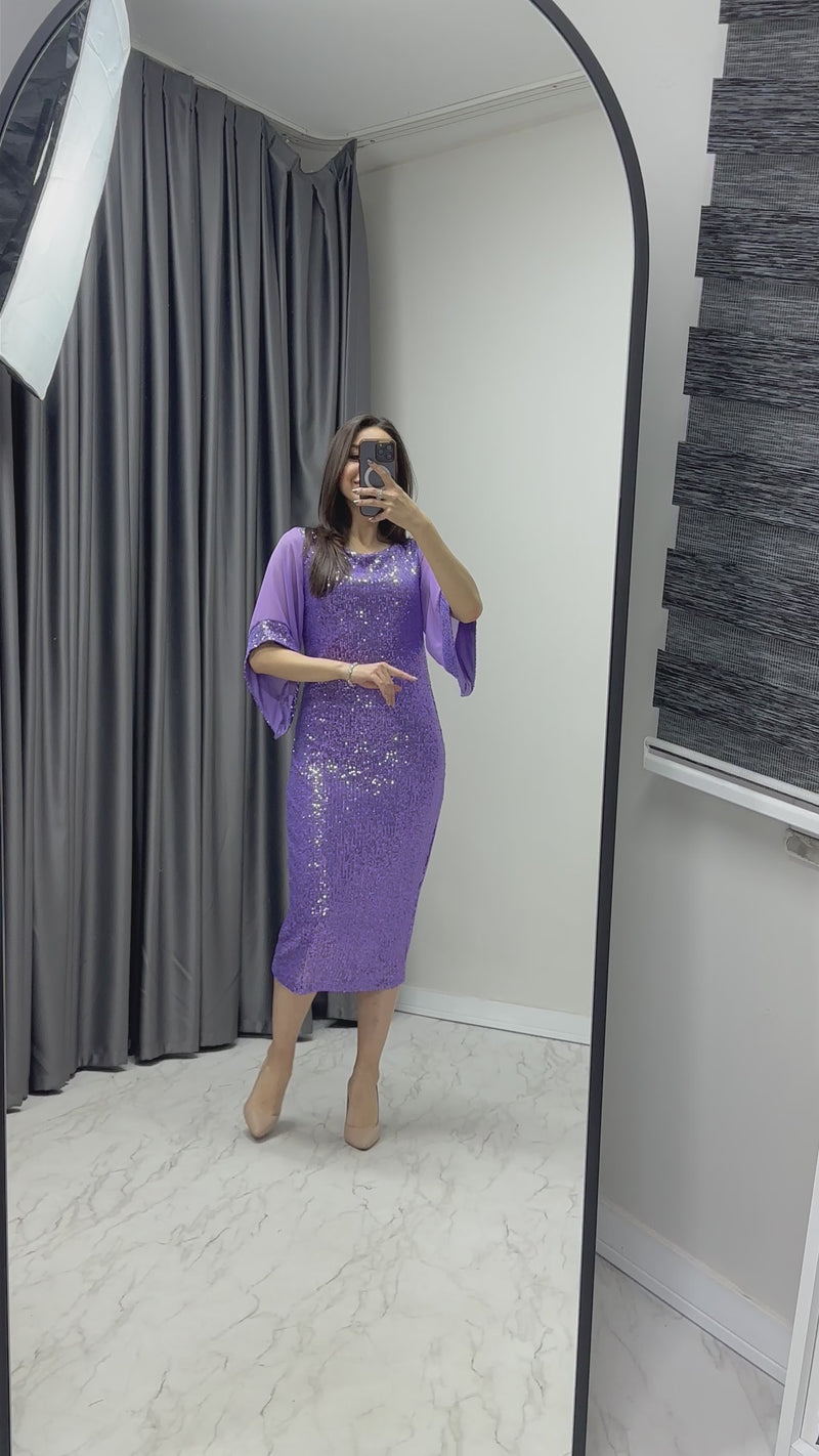 Lilac Midi Sequin Evening Dress