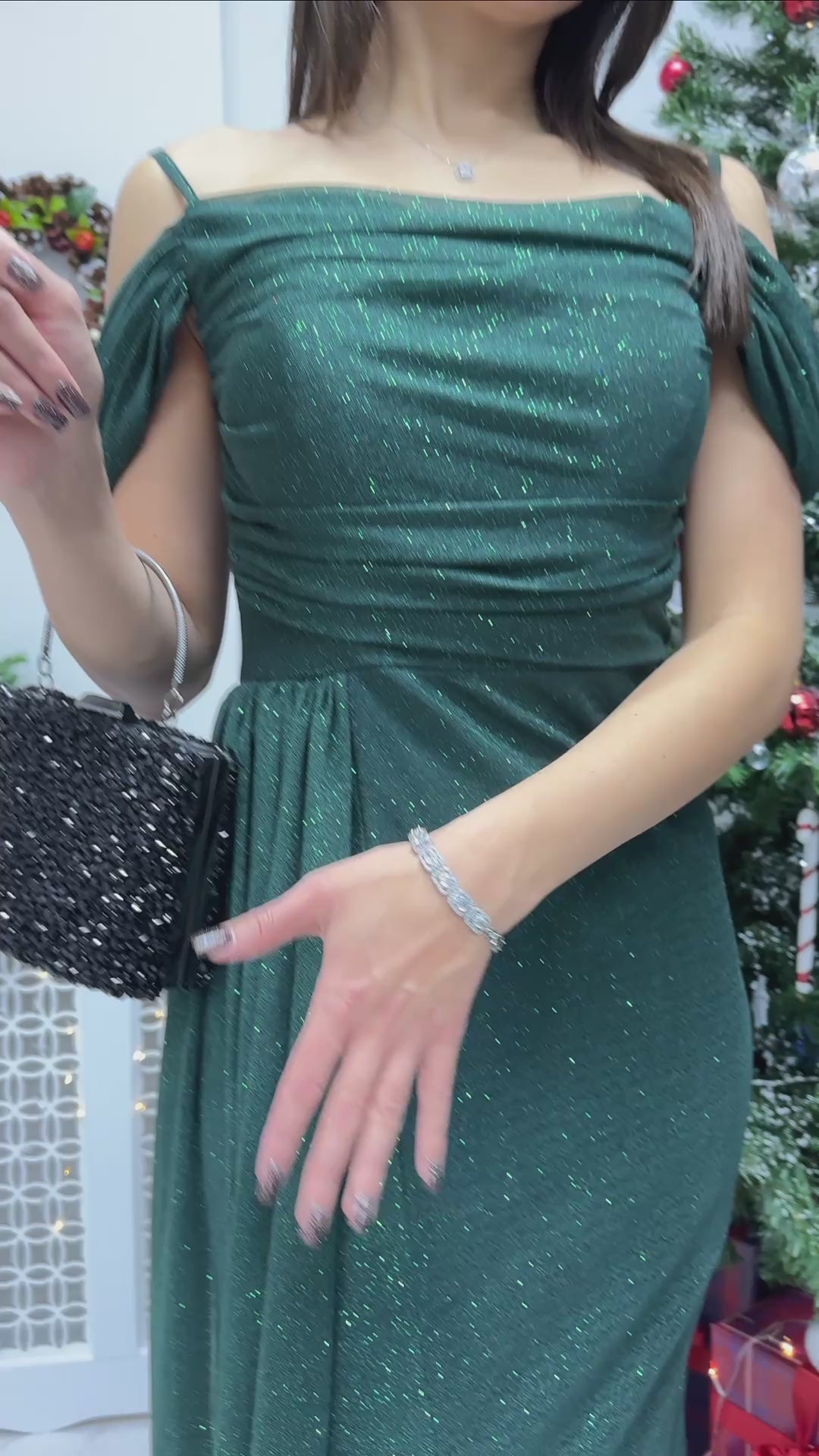 Black Strapless Off-Shoulder Slit Detail Evening Dress