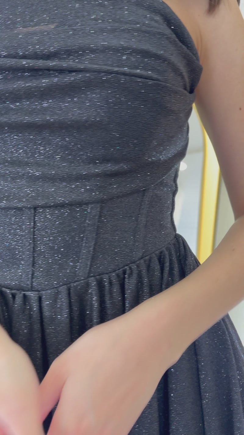 Black Strappy Mini Flared Evening Dress