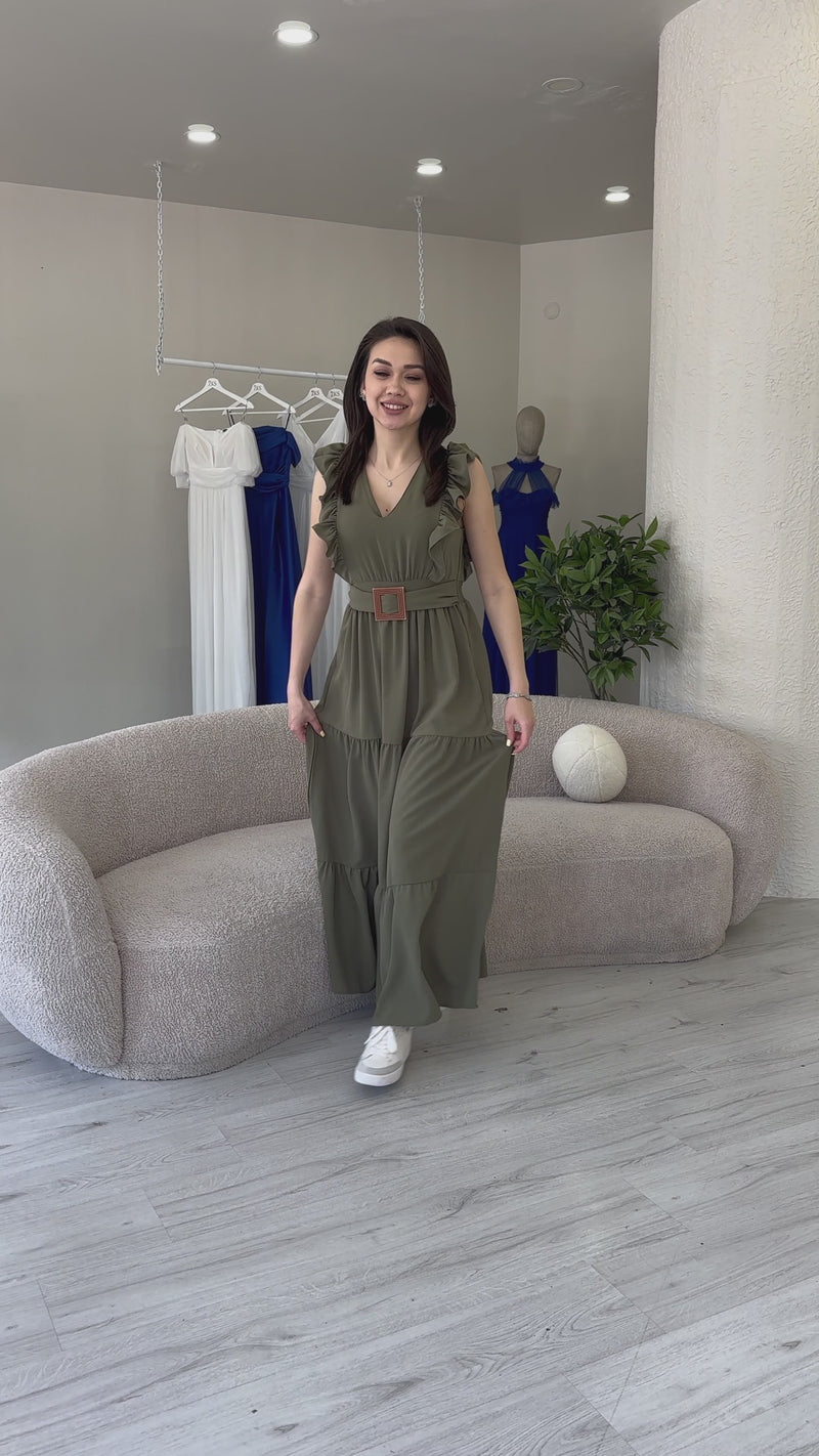 Khaki Sleeveless Midi Dress