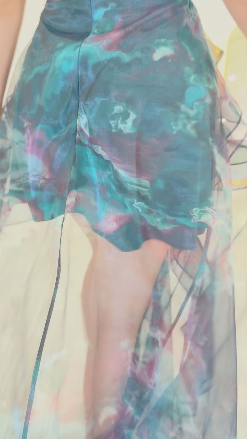 Petrol Green Strapless Asymmetrical Skirt Evening Dress