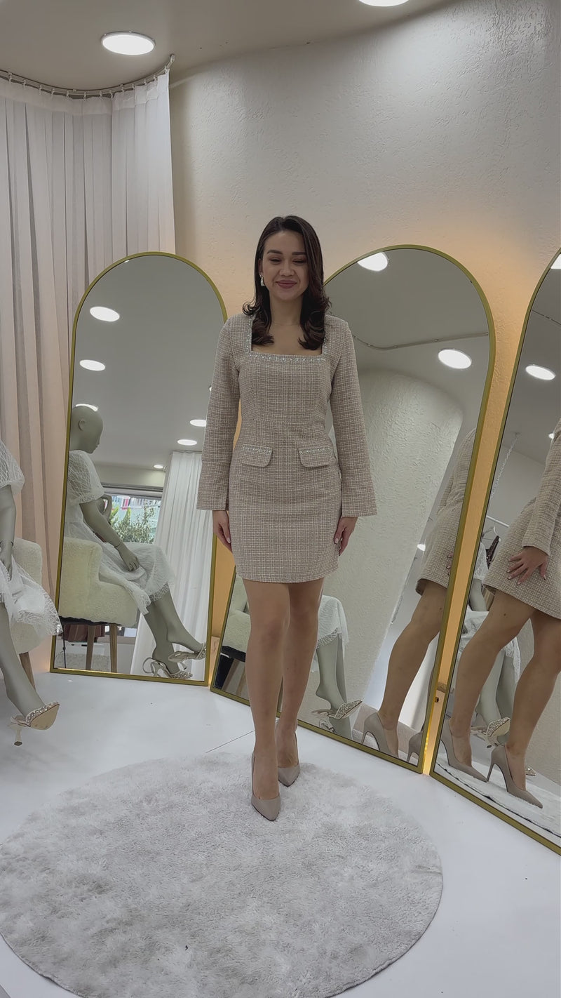 Mink Tweed Dress and Jacket Two-Piece Set