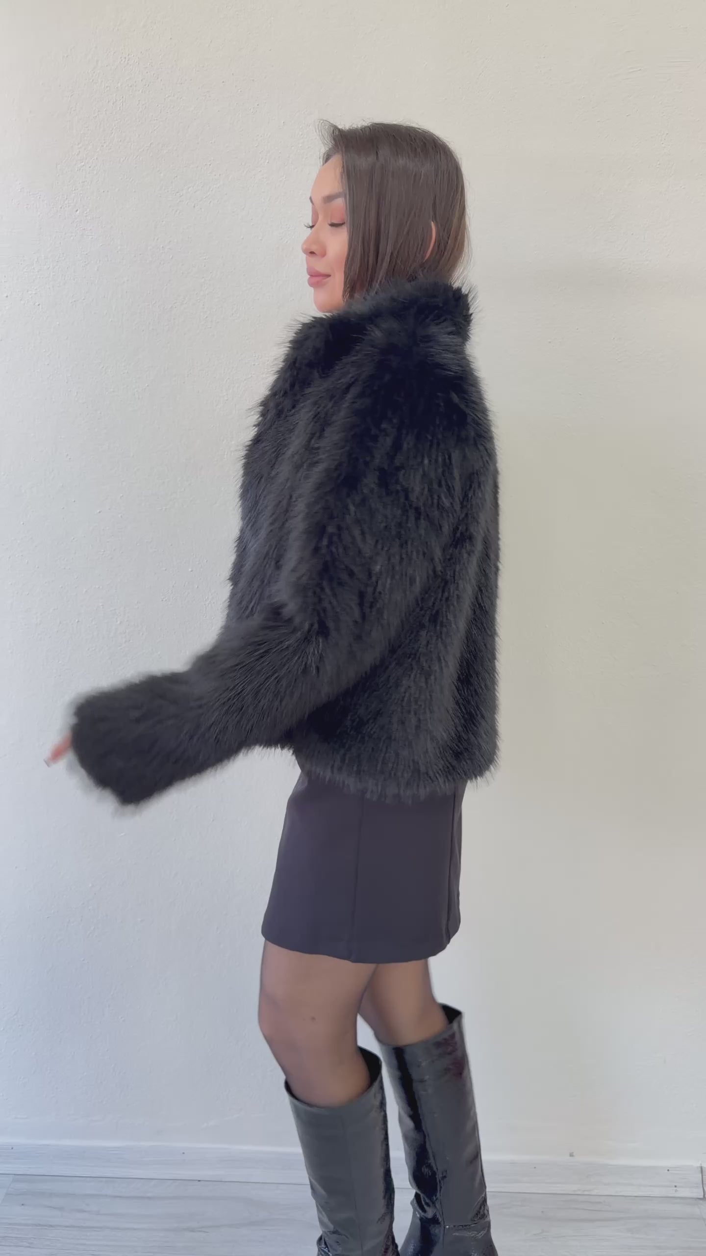 Women's Short Black Faux Fur Jacket
