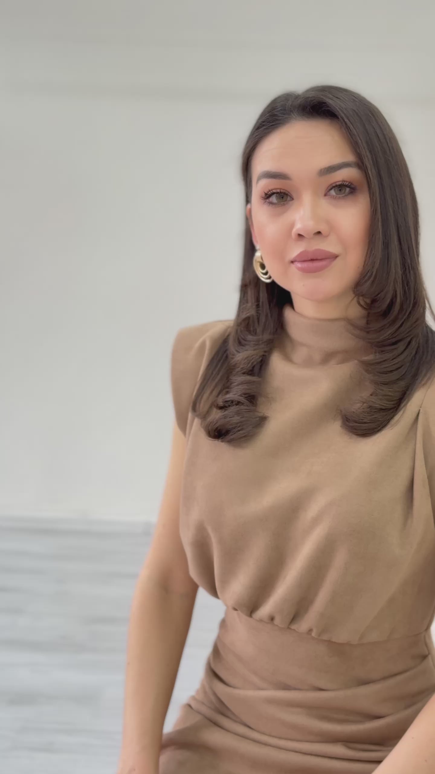 Women's Mink Padded Drapedd Suede Dress