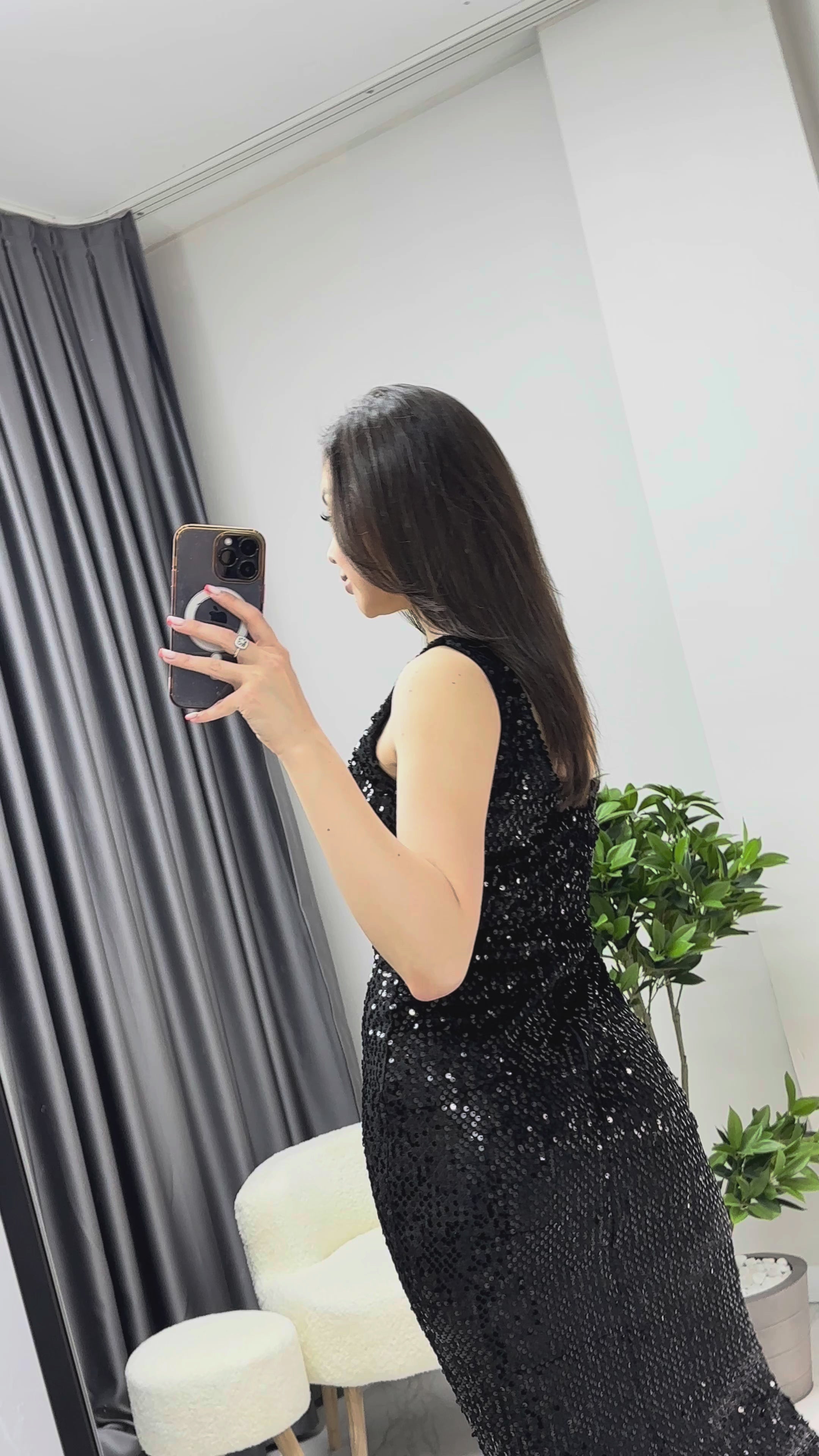 Black  One-Shoulder Sequin Evening Dress