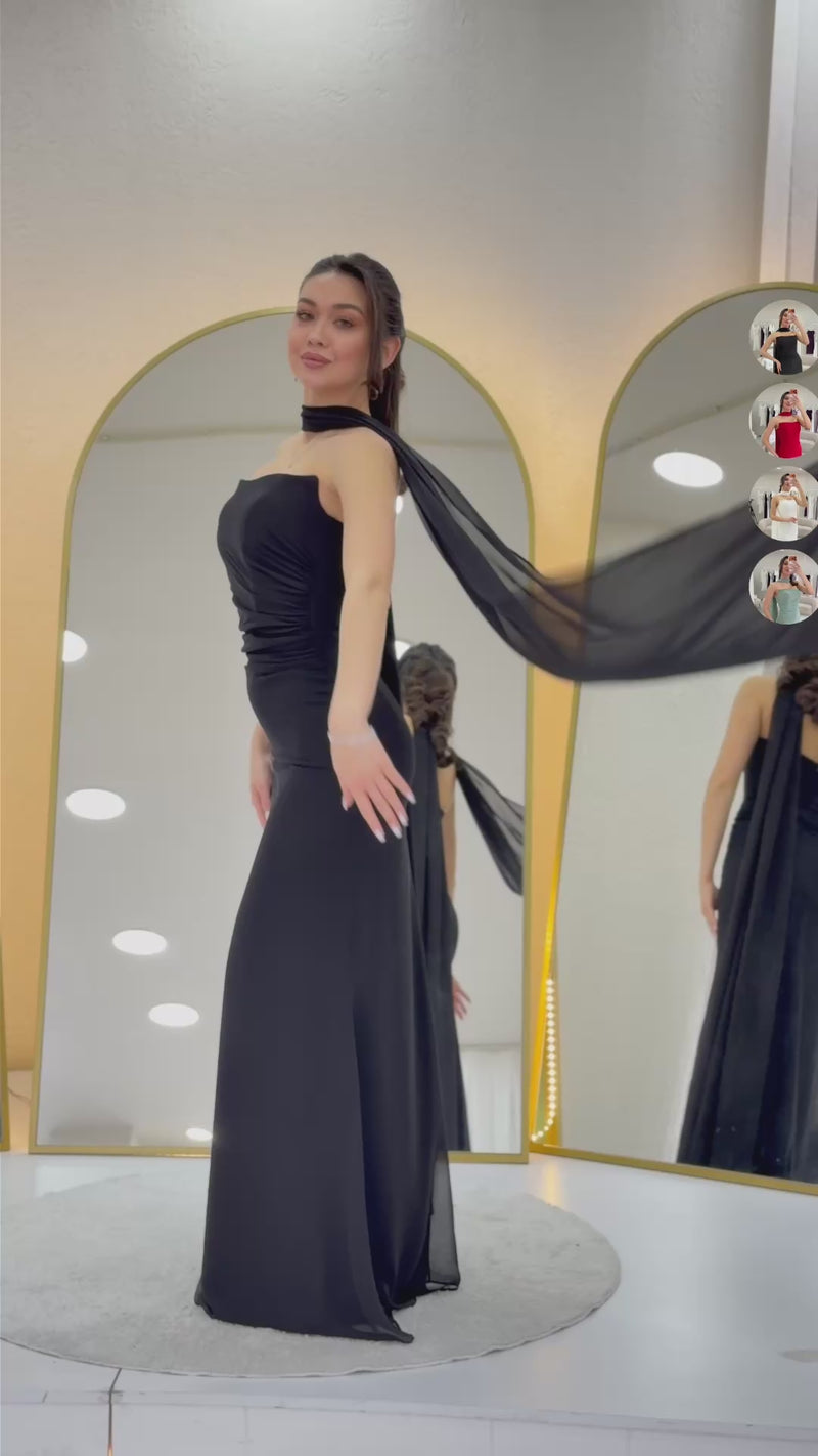 White Strapless Drape Shawl Wedding Dress