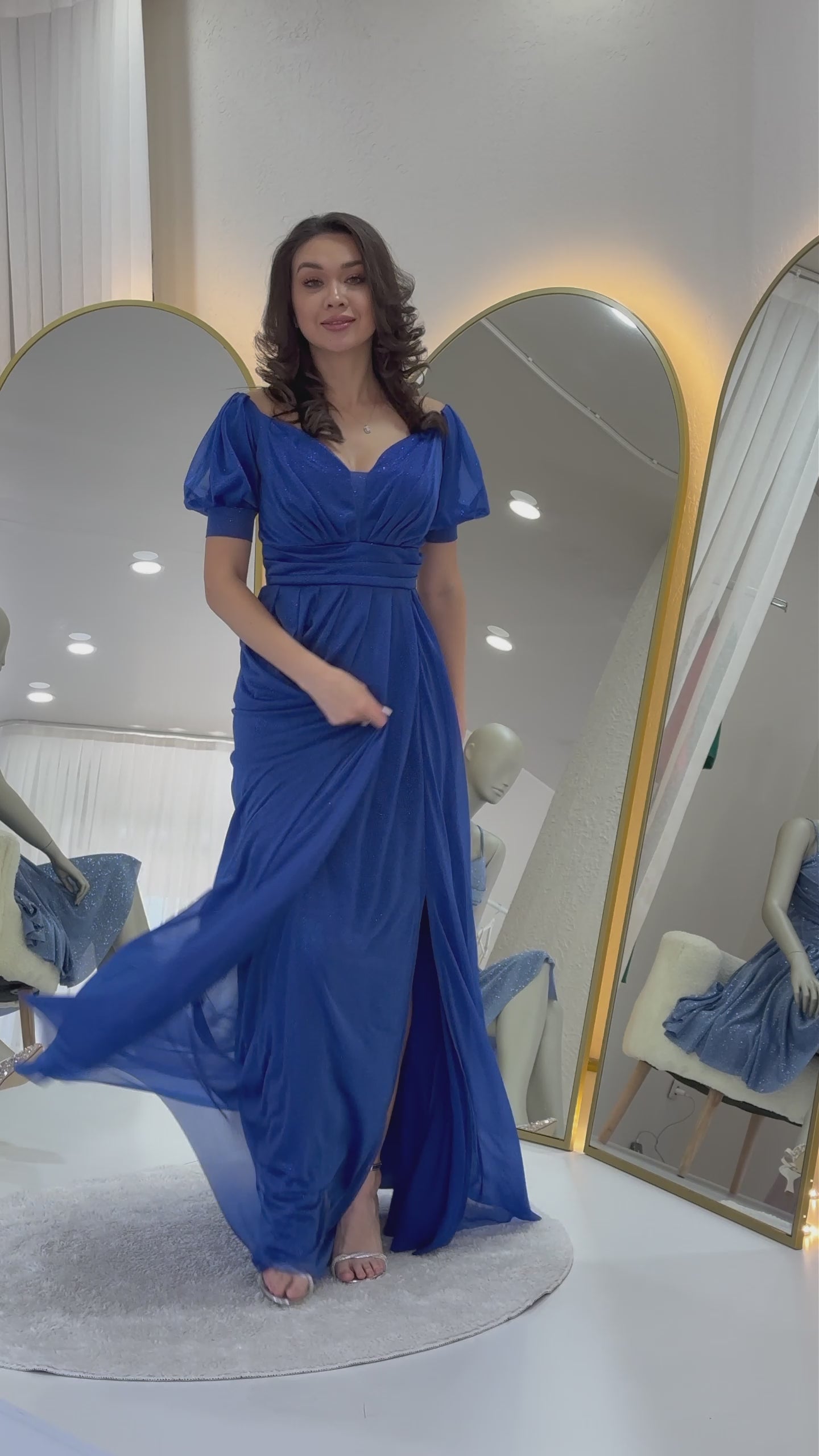 Women's Saxe Short Sleeve Drapedd Evening Gown