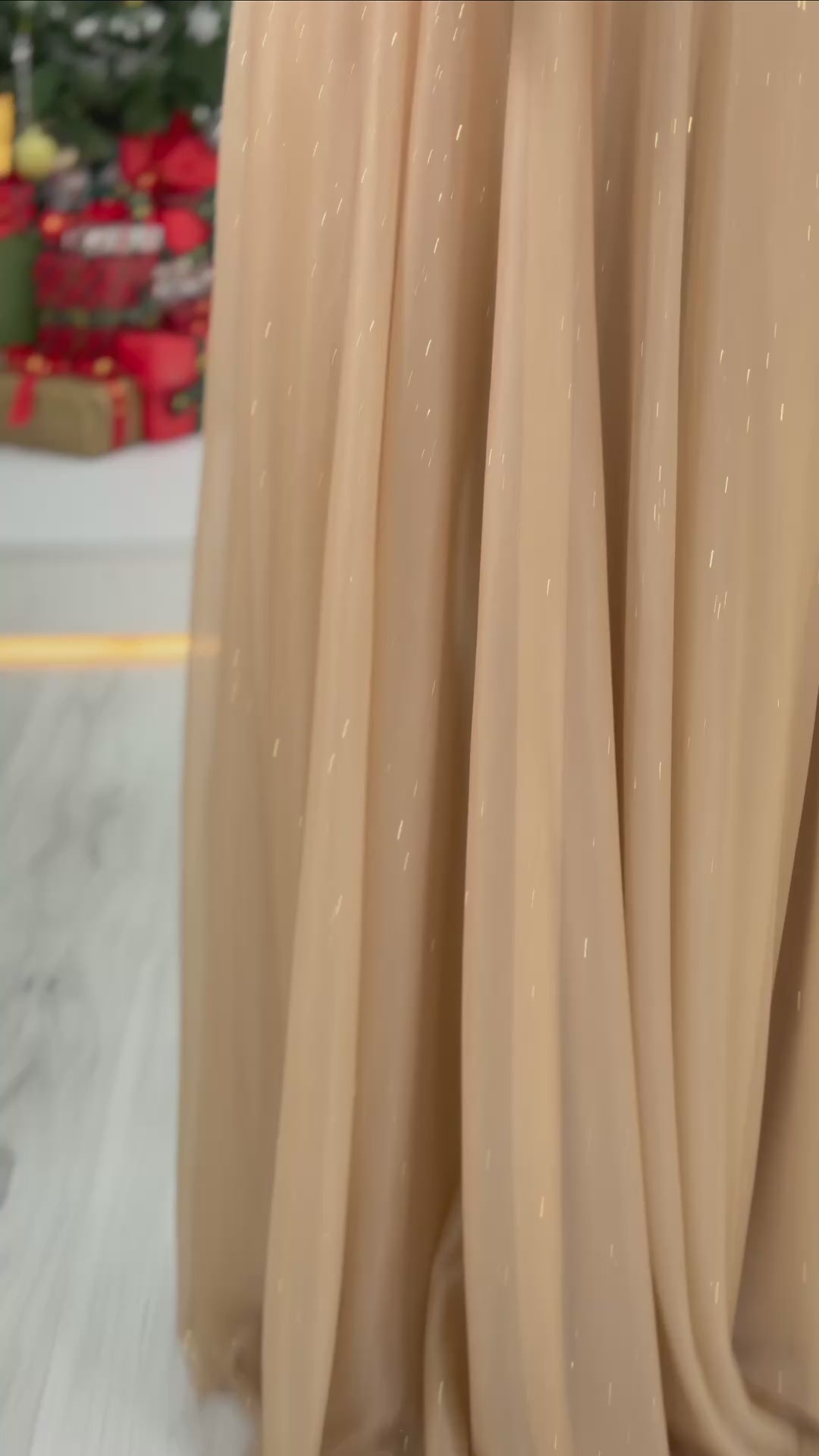 Women's Gold Sleeveless Sheer Detail Evening Gown