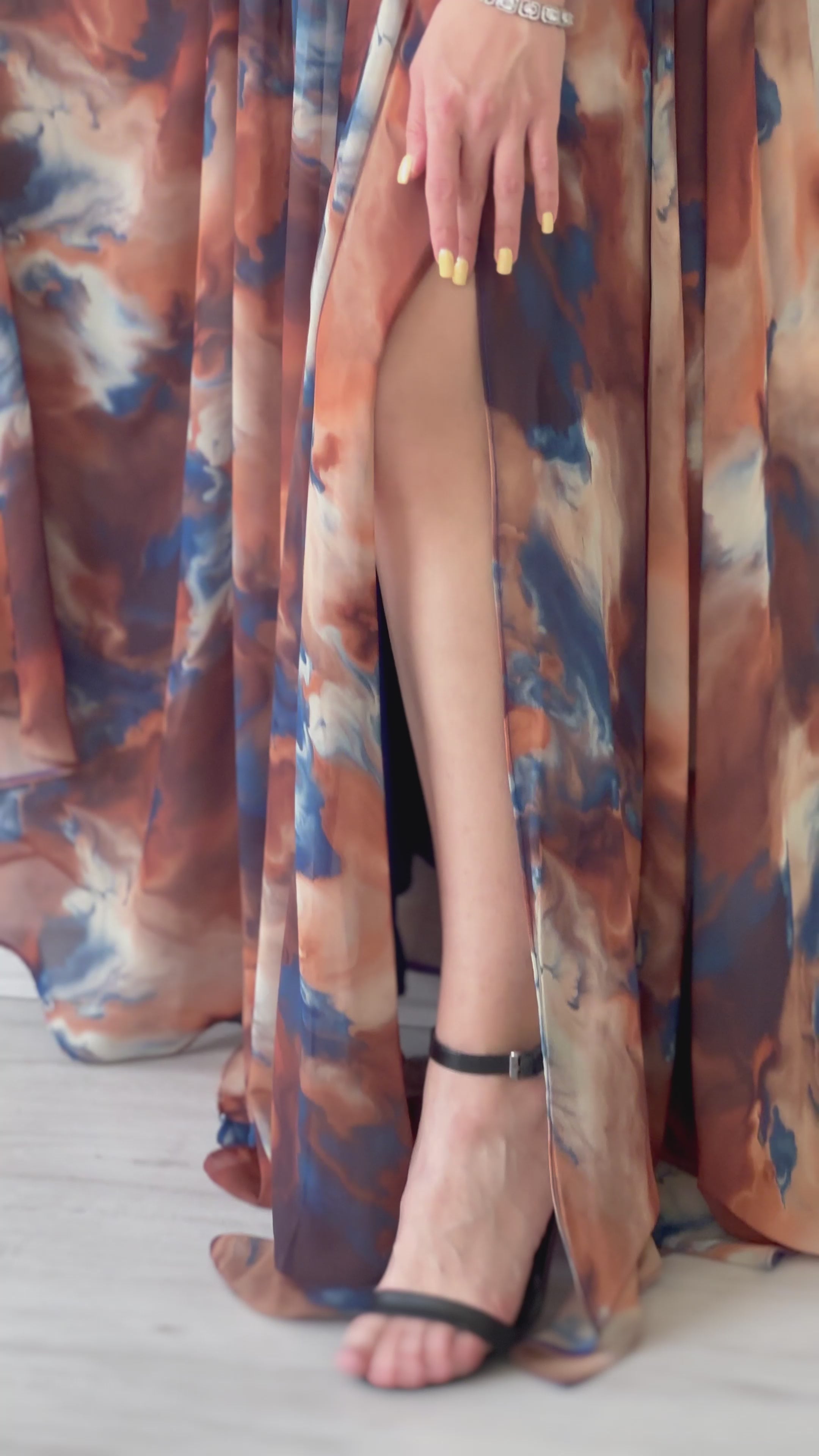 Brown Thin-Strapped Chiffon Maxi Evening Dress