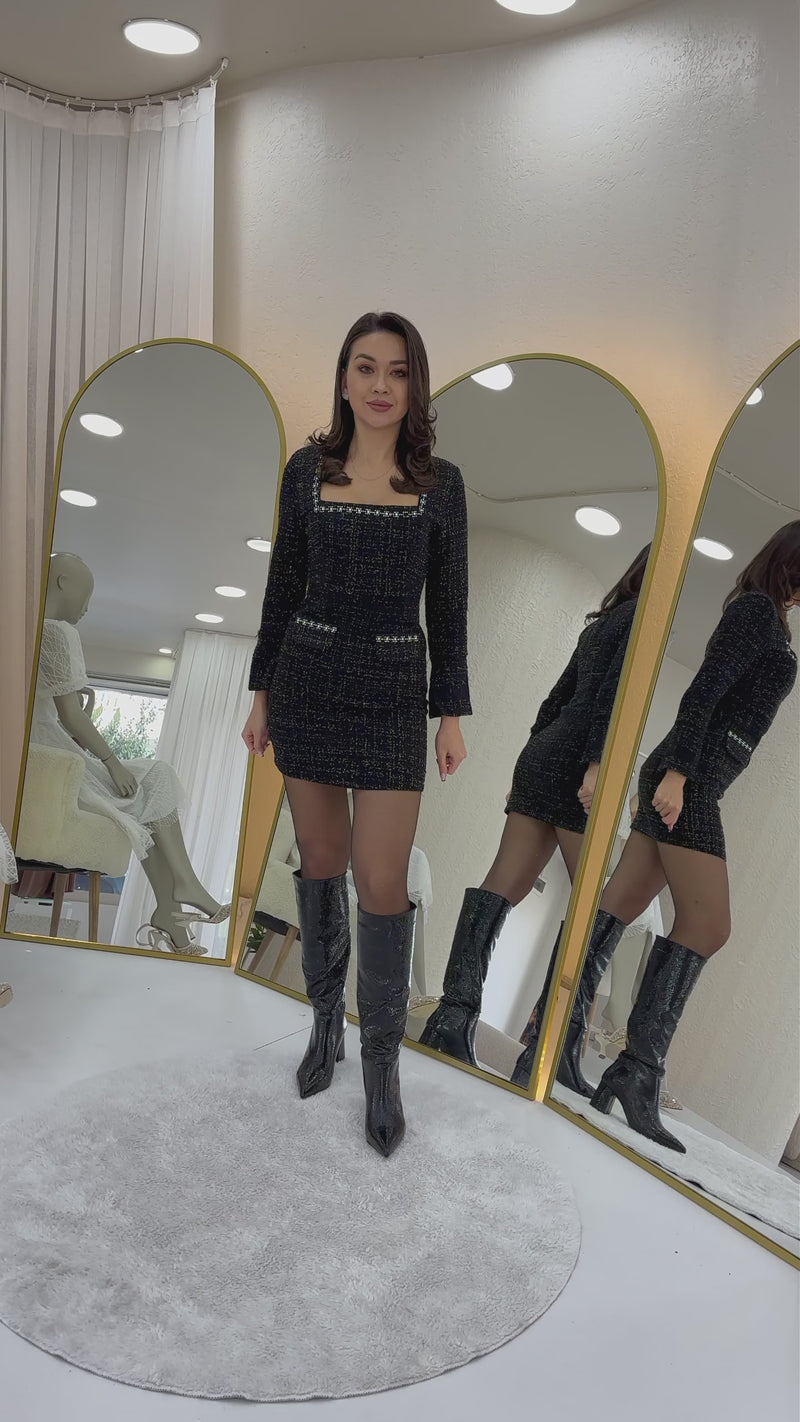 Black Tweed Dress and Jacket Two-Piece Set