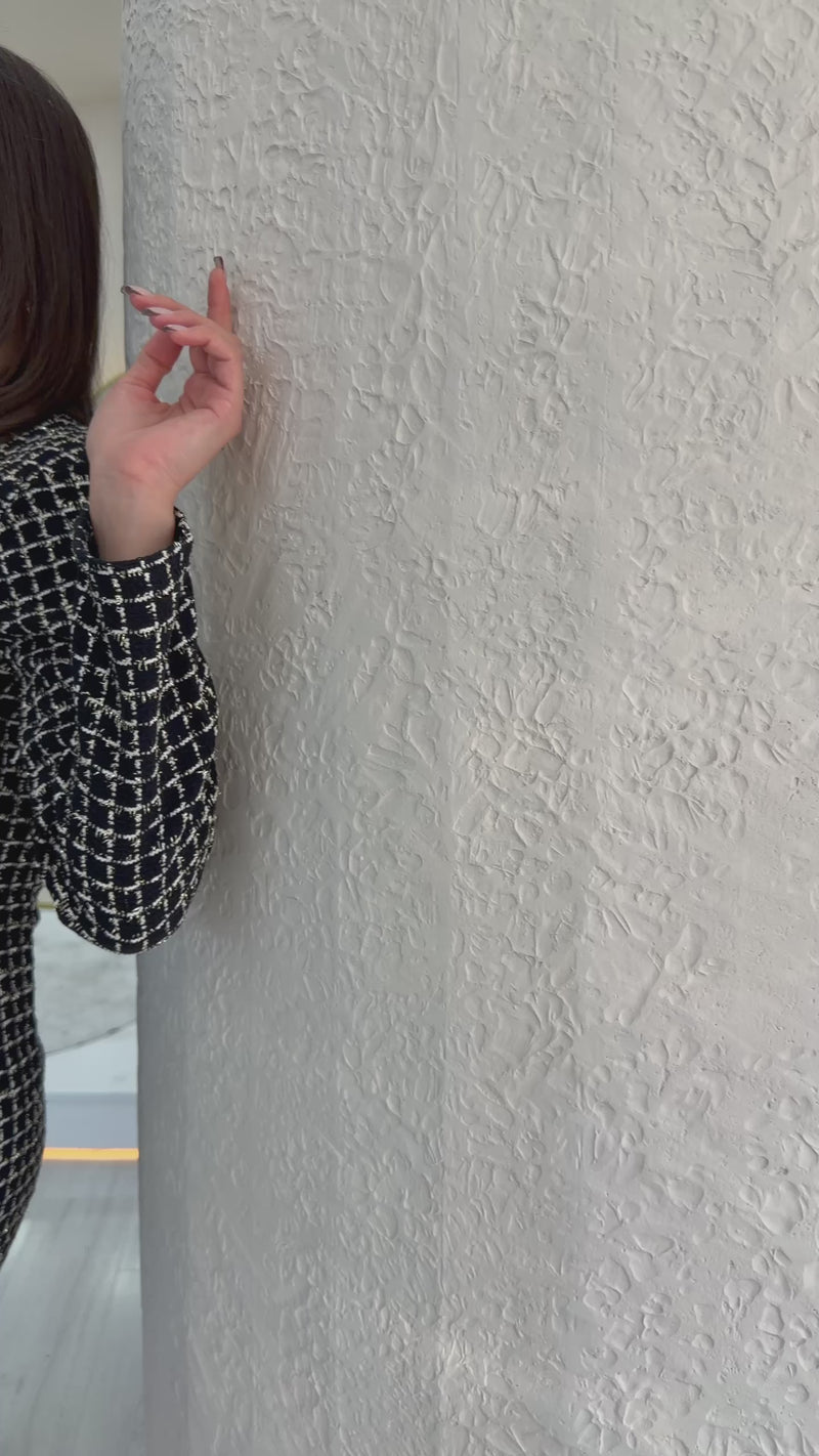 Women's Black Square Neck Long Sleeve Tweed Dress