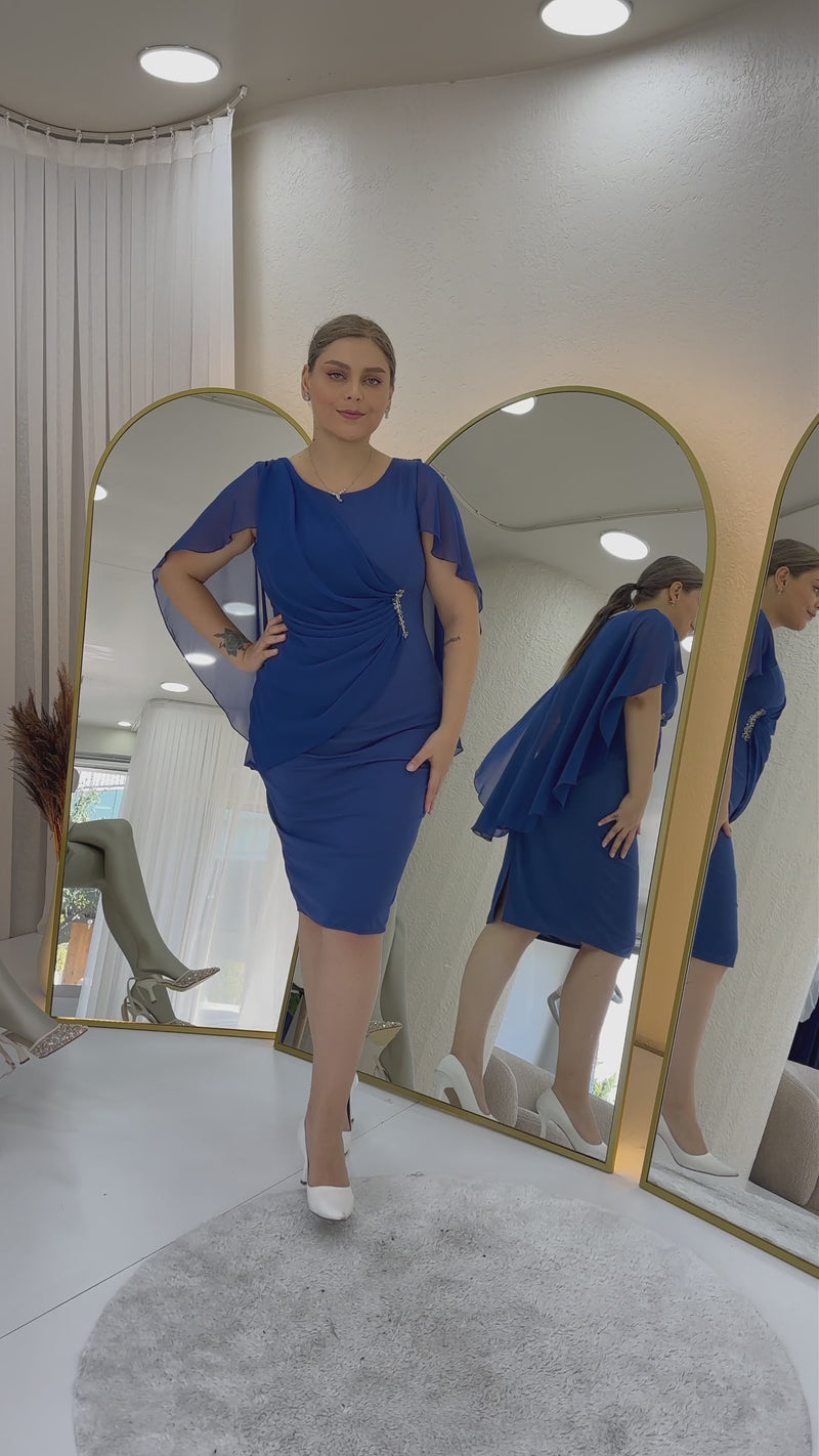 Women's Saxe Plus Size Midi Chiffon Pelerinli Evening Gown