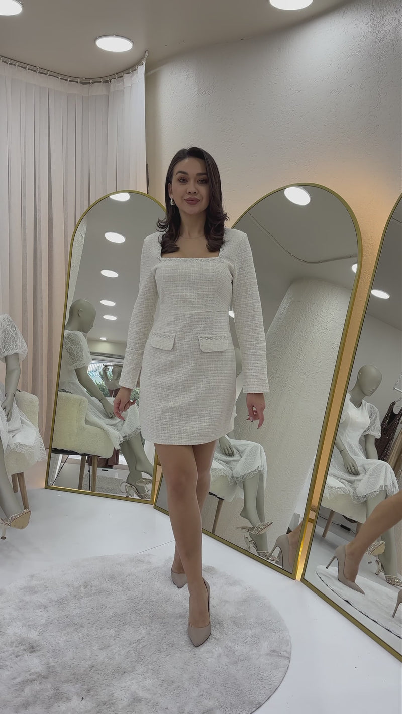 Ecru Tweed Dress and Jacket Two-Piece Set