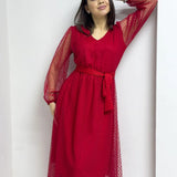 Red Polka Dot Midi Tulle Dress