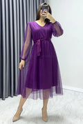 Purple Polka Dot Midi Tulle Dress
