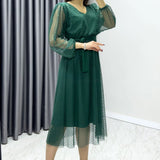 Emerald Green Polka Dot Midi Tulle Dress
