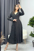 Black Polka Dot Long Sleevelu Dress