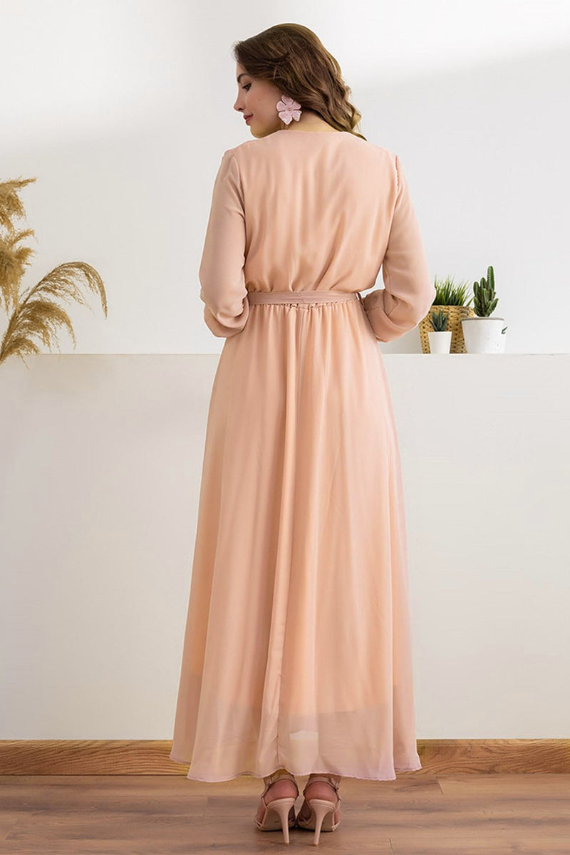Women's Powder Pink Wrap Neck Chiffon Plus Size Dress