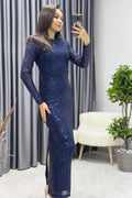 Navy Blue Sequin Evening Dress