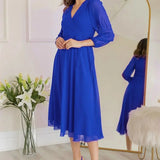 فستان شيفون متوسط ​​الطول باللون الأزرق الفاتح