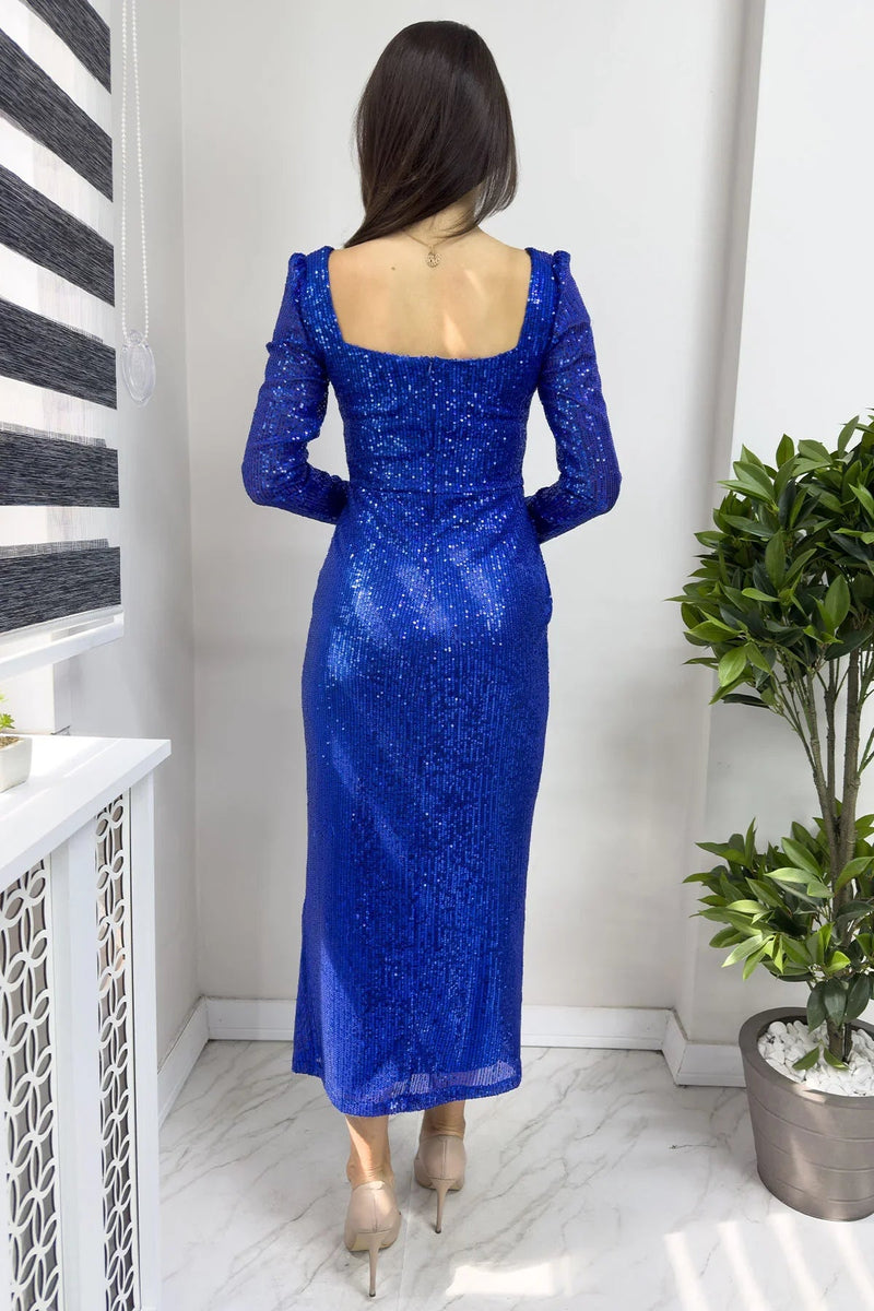 Women's Saxe Bluesi Square Neck Sequin Evening Gown