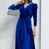 Saxe Blue Midi Length Velvet Dress