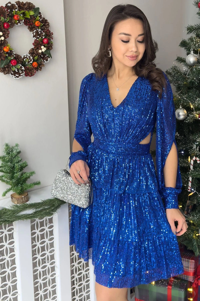 Women's Saxe Sequin Open Back Mini After Evening Gown - the ZKS