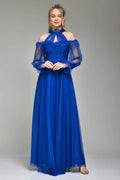 Saxe Blue Maxi Sleeveless Tulle Evening Dress