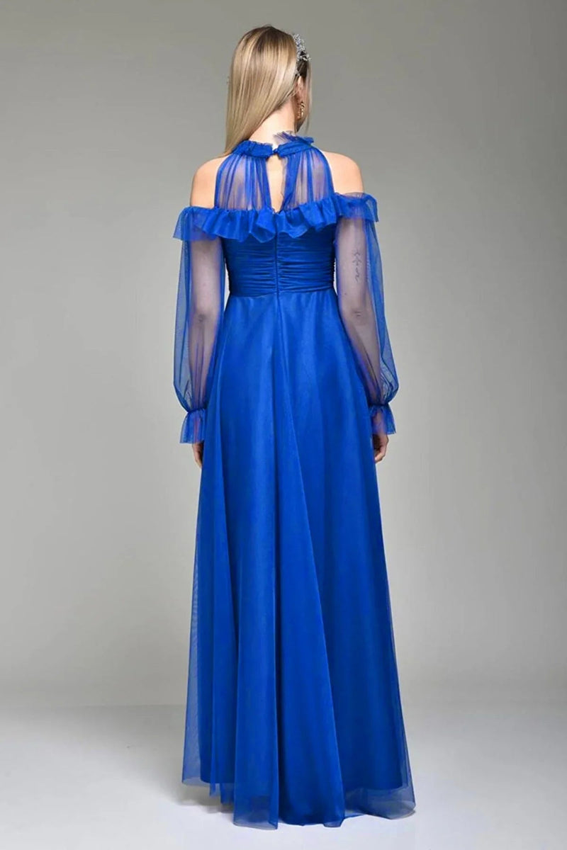 Women's Saxe Tulle Draped Plus Size Evening Gown