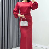 Red Midi Satin Evening Dress