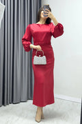 Red Midi Satin Evening Dress