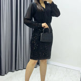 Black Midi Sequin Evening Dress