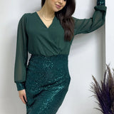Emerald Green Midi Sequin Evening Dress