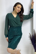Emerald Green Midi Sequin Evening Dress