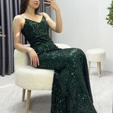 Emerald Sequin Maxi Evening Dress