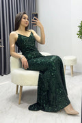 Emerald Sequin Maxi Evening Dress