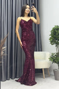 Burgundy Sequin Maxi Evening Dress