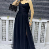 Black Stone Strap Maxi Evening Dress