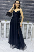 Black Stone Strap Maxi Evening Dress