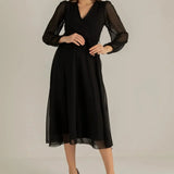 فستان شيفون أسود متوسط ​​الطول